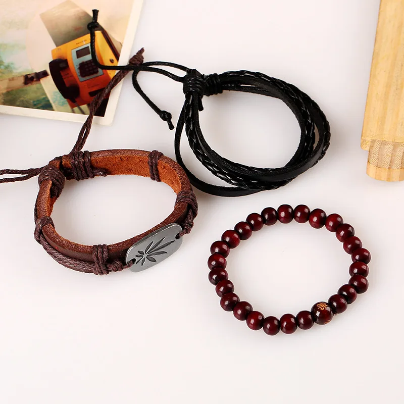 Weed Beaded Braided Women New Brown Vintage Ethnic Casual Handmade Woven Leather Bracelets Men Jewelry Wholesale Accessories | Украшения и