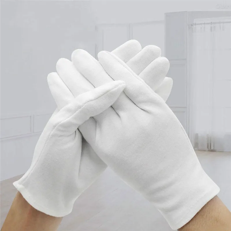 

Перчатки хлопковые серебристые с белыми монетами, Размеры S M L XL, 6 пар