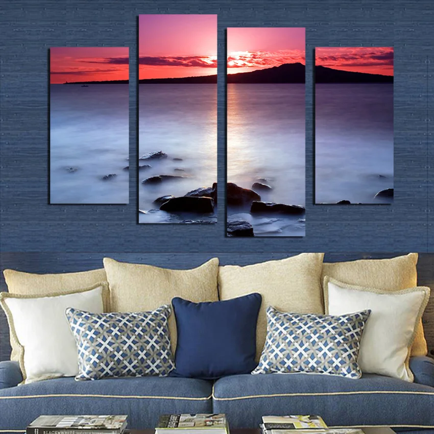 

Free Shipping 4 panel moderm home decoration combinative canvas painting seascape for Living Room F1747