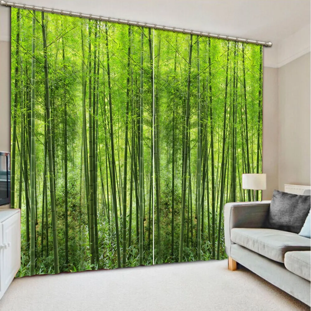 Custom any size Green bamboo forest curtains Scenery Digital Photo Printing Blackout 3D Curtains for Living Room Bedding | Дом и сад