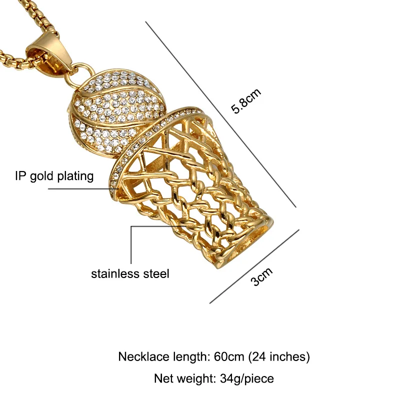 Хип хоп Bling Iced Out золотые стразы баскетбольные подвески ожерелья из нержавеющей