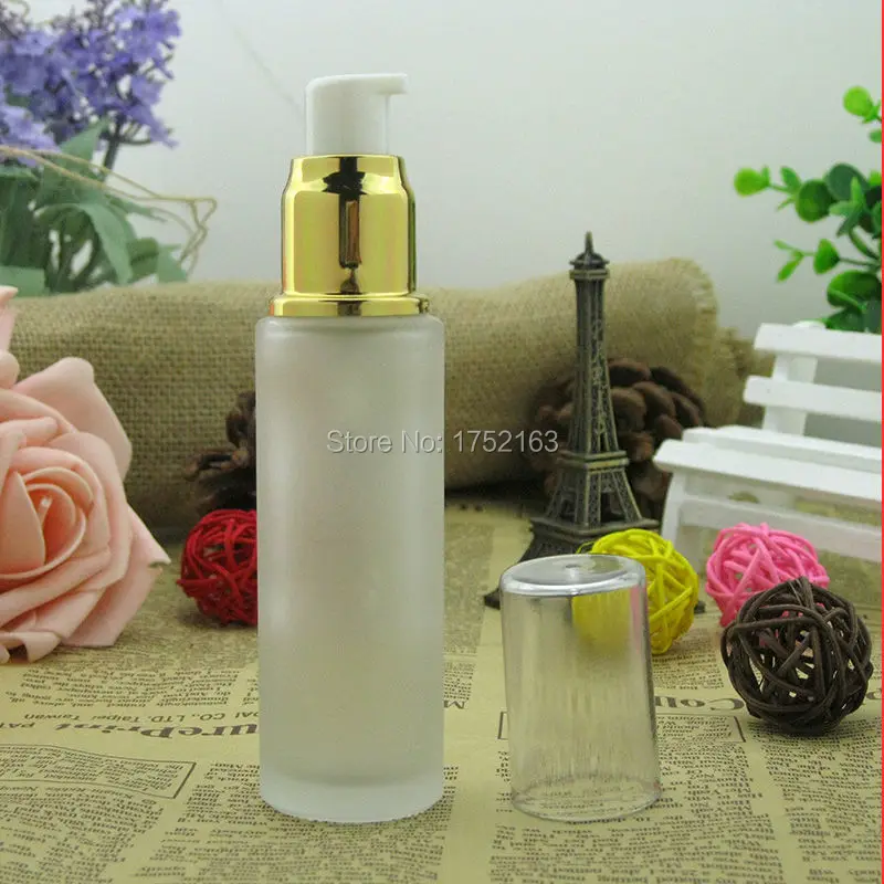 50 мл матовое стекло пресс-насос бутылки с блестящим золотой флакон помпой пустые