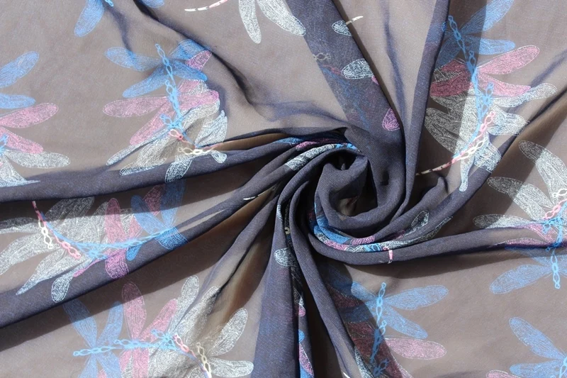 Фото Шифоновая ткань с принтом CH7256 Стрекоза для летнего платья шарф | Дом и сад
