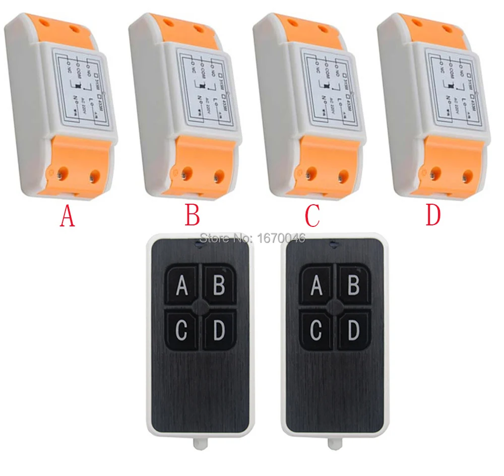 

New AC220V 1CH 10A wireless remote control switch system 2X Transmitter + 4X Receiver relay smart house z-wave