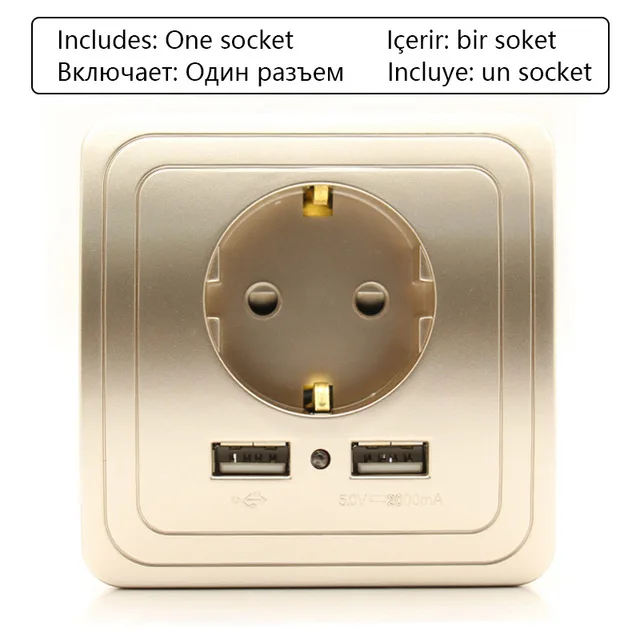 Socket With USB Esooli стены Зарядное устройство штепсельная вилка европейского стандарта на 2-портный Dual Порты usb Электрический адаптер для зарядки USB настенное Мощность розетка Панель Мощность зарядки - Тип: Socket With USB
