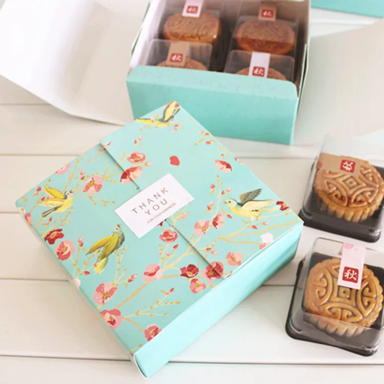 Квадратная Осенняя коробка с цветами 50 г 4 шт. упаковка для mooncake выпечки яичного