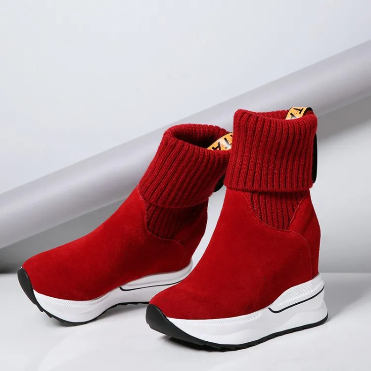 Женские замшевые ботильоны на танкетке весенне-осенняя женская обувь платформе