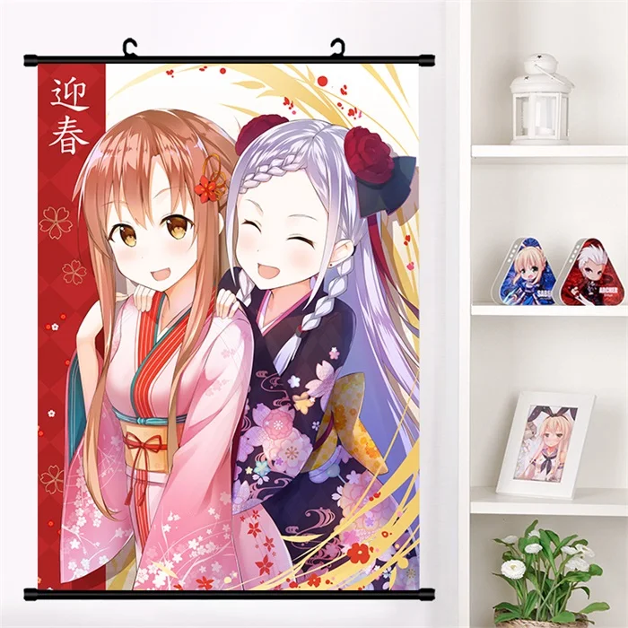 Аниме меч искусство онлайн Юки костюм Asuna для косплея(костюмированных игр) настенные свитки Фреска плакат Настенные подвесные плакаты украшения дома Свиток Плакат - Цвет: J