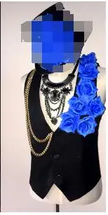 

S-6XL!Singer's costume 2018 Male singer DJ stars in the same dress blue devil girlie retro rose suit vest