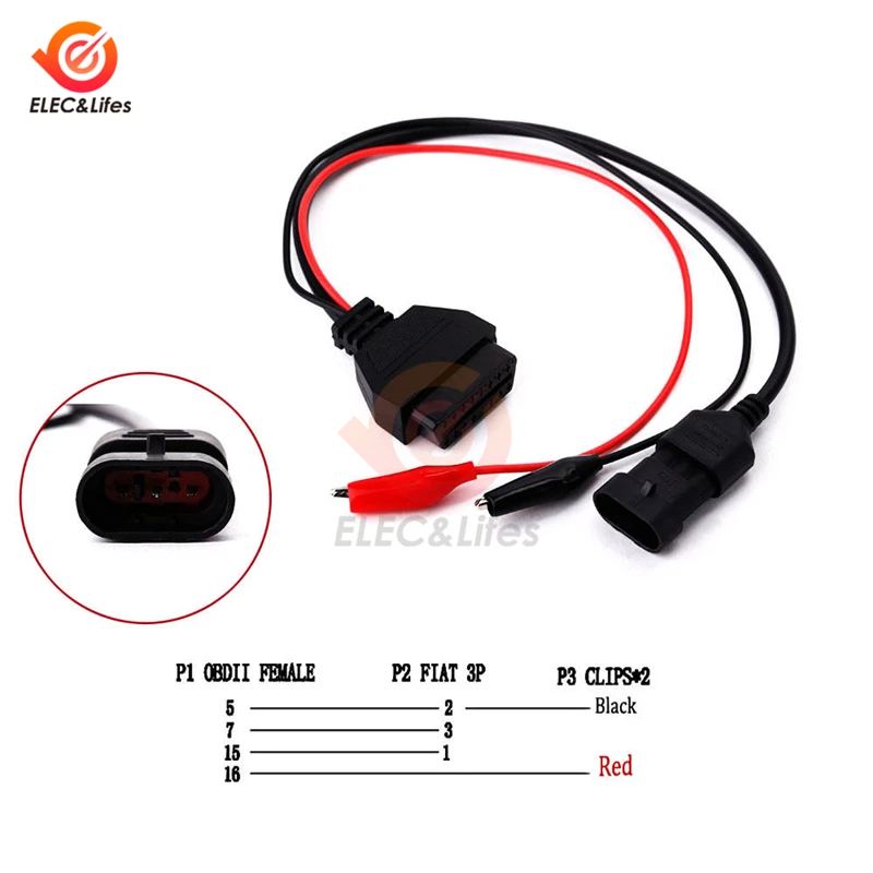 3 pin до 16 Pin штырьевой OBDII OBD2 разъем адаптера диагностический кабель тестовый зажим