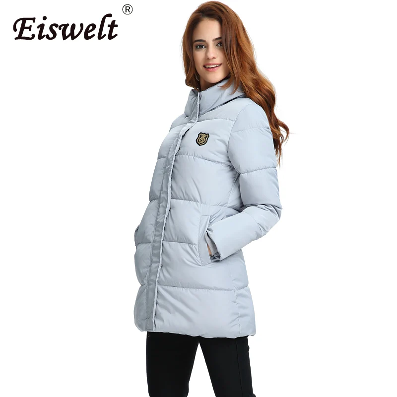 EISWELT 2018 Новая модная Длинная зимняя куртка женское приталенное пальто женская