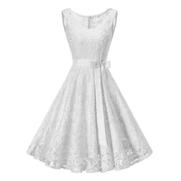 vintage white floral lace tunic dress women sleeveless v neck elegant party sexy dresses retro 50s summer robe big swing dress