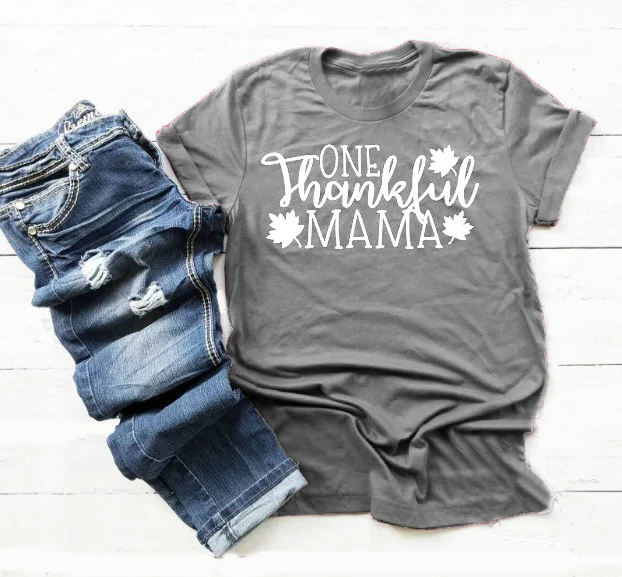 

One thankful mama t-shirt fashion thanksgiving day mother gift aesthetic simple style tumblr shirt quality tee quote party tops