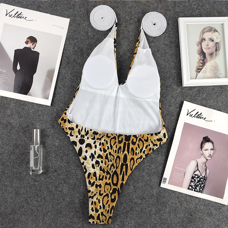 

Sexy Bandage swimsuit V-neck swimwear women monokini bathers summer Leopard one-piece suits Brazilian bikini 2019 bathing suit