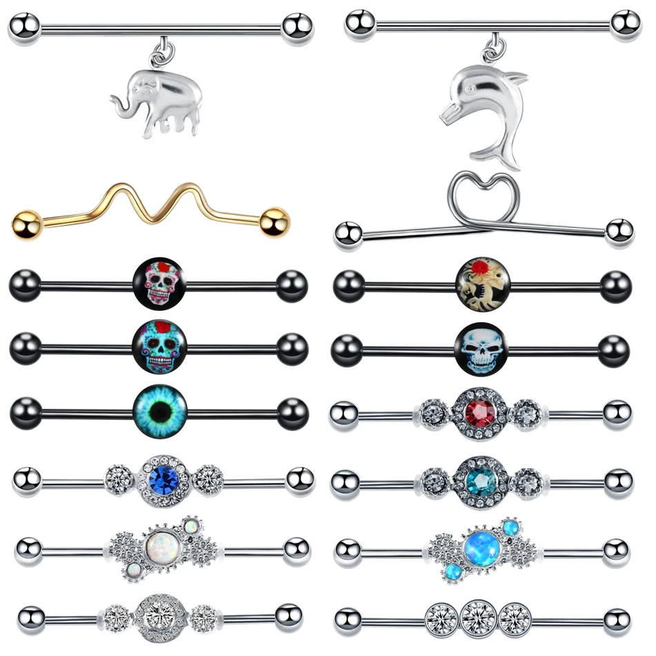 

1PC Steel 14G Industrial Piercings Barbells Ear Tragus Cartilage Helix Piercings Long Earring Piercings Bar Scaffold Body Jewery