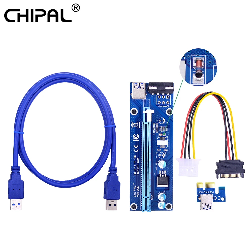 CHIPAL стабилизатор напряжения 006 PCI E 1X к 16X переходная карта 100 см USB 3 0 кабель 4Pin SATA