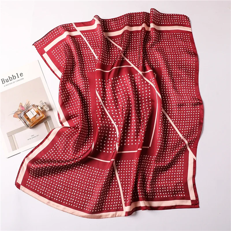 

2020 Fashion Dot Print Silk Square Scarf Office Neck Scarves for Ladies Foulard Women Hair Band Accessories 70*70 Cm