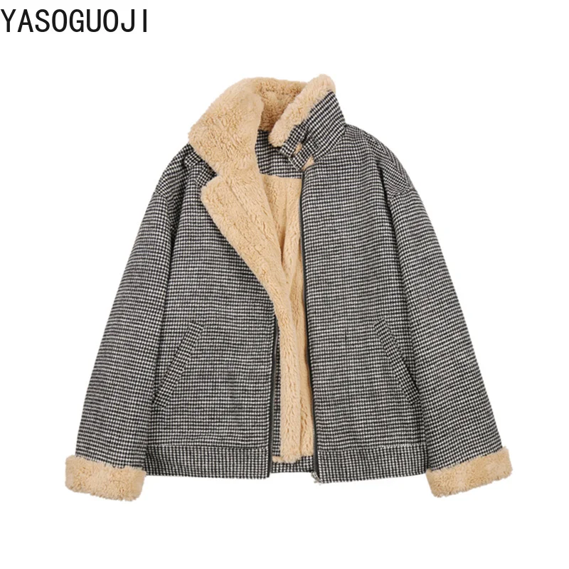 YASUGUOJI Fashion Thick Warm Wollen Coat Men Turn-down Collar Fleece Loose Zipper Short Mens Parka Jacket Winter | Мужская одежда