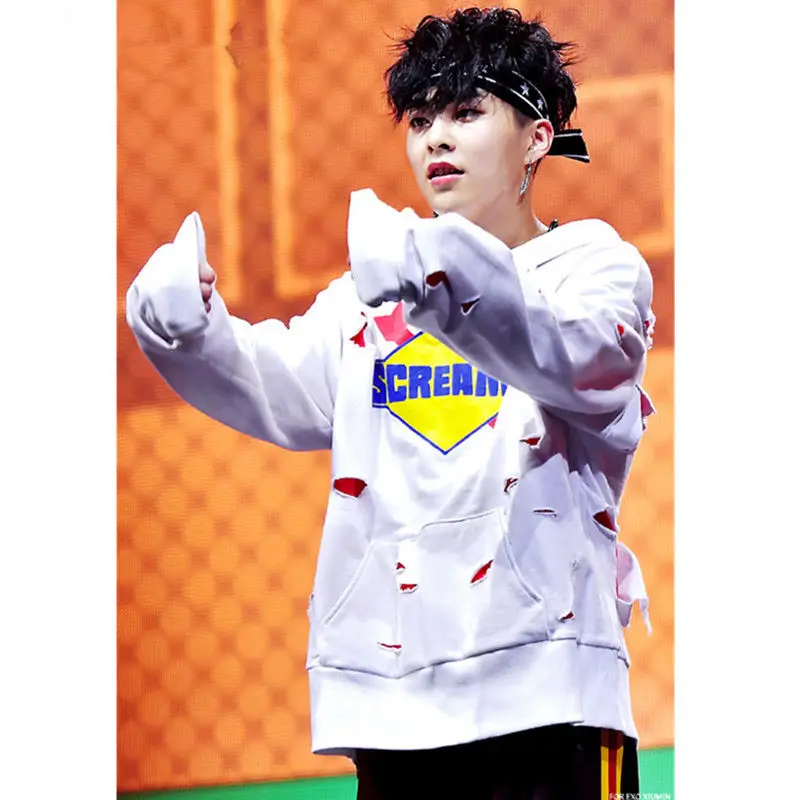 Mainlead KPOP EXO XIUMIN Hole cap Hoodie THE WAR pullover BF sweatershirt