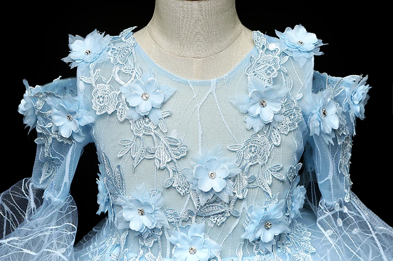 Синие платья для девочек с цветами Свадебное бальное платье пышное принцессы