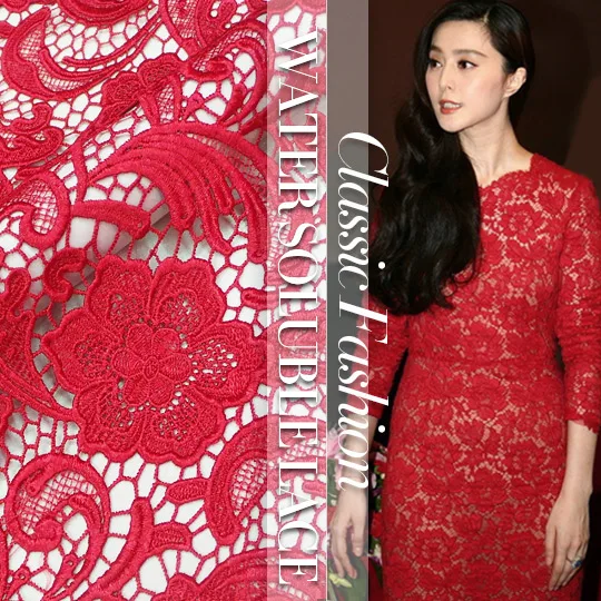 

90cm or 110cm wide water soluble cutout three-dimensional flowers red dress fashion lace fabric