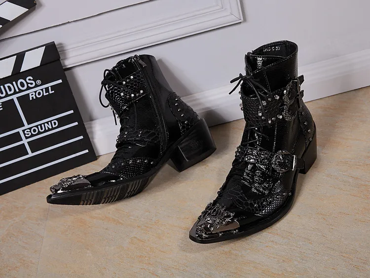 Большие размеры 2016 г. кожаные мужские полусапожки ковбойские сапоги с высоким