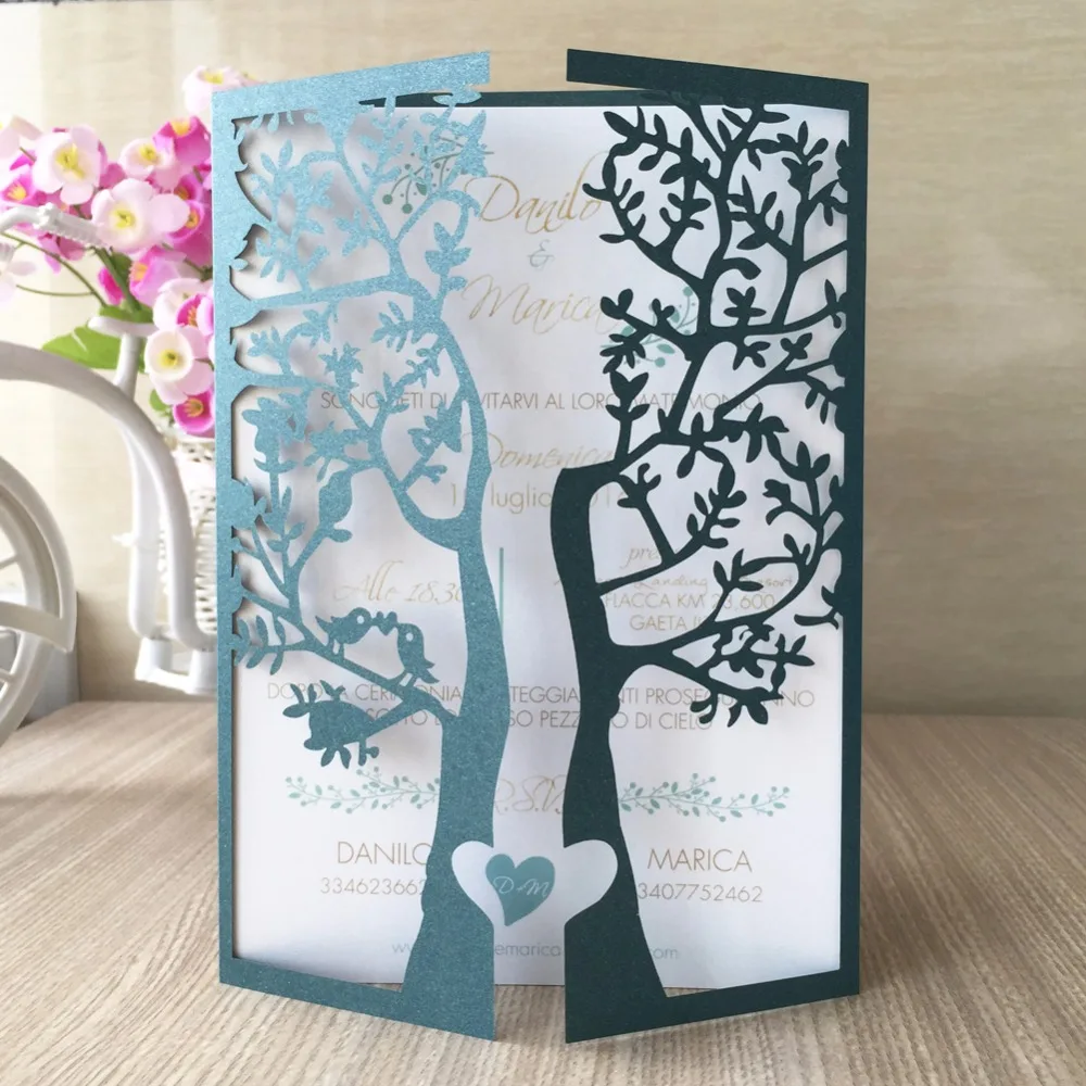 

50pcs Carving Laser Cut Wedding Invitations Card Pearl Paper Decoration Birthday Party Blank Postcard Thank you Best Wishes Card
