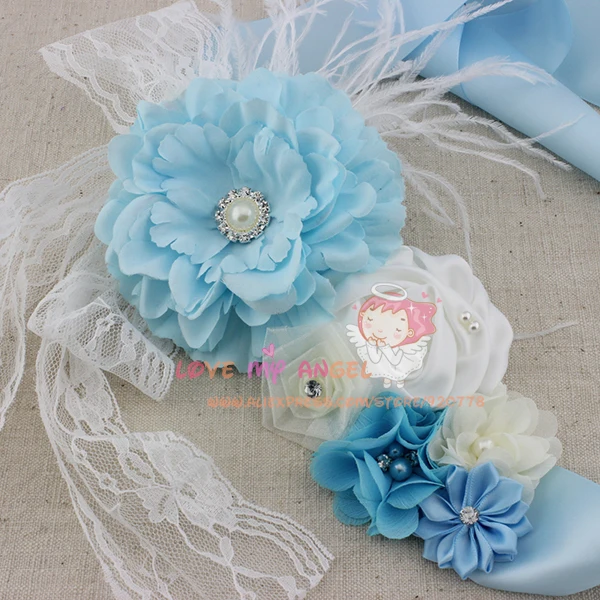 1 шт. светло голубой пояс с цветами для девушки беременных свадебный стразы