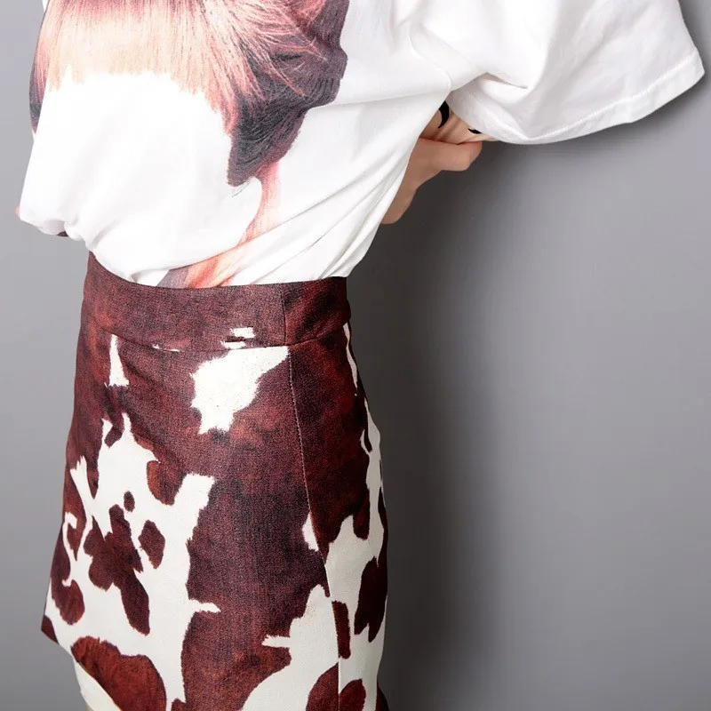 Женская короткая юбка с принтом коровы Повседневная летняя высокой талией 2019 |