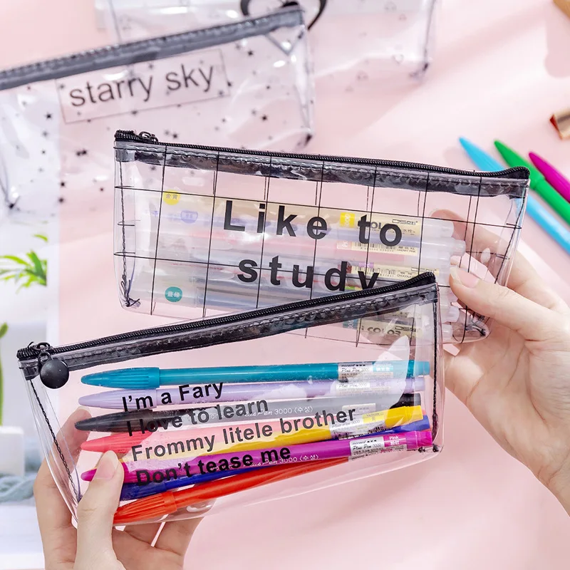 Прозрачный чехол карандаш с надписью и звездой для девочек симпатичная коробка