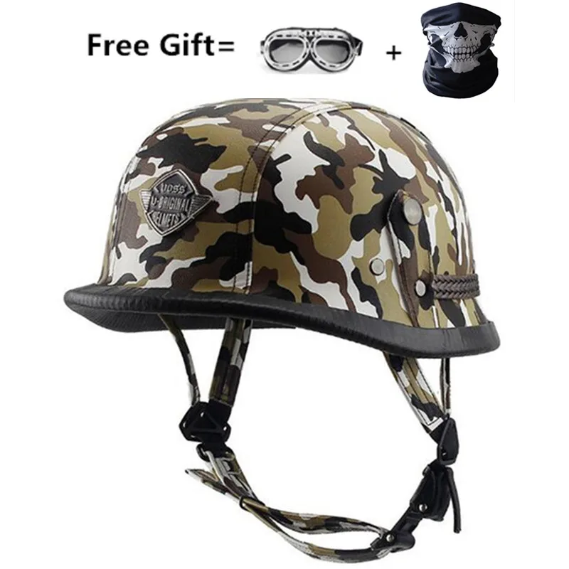 camouflage white Мотоциклетный шлем из искусственной кожи, черный, немецкий, мотоциклетный, с открытым лицом, полушлем, чоппер, байкер, пилот, скутер, Крузер, Мото шлем - Цвет: camouflage white