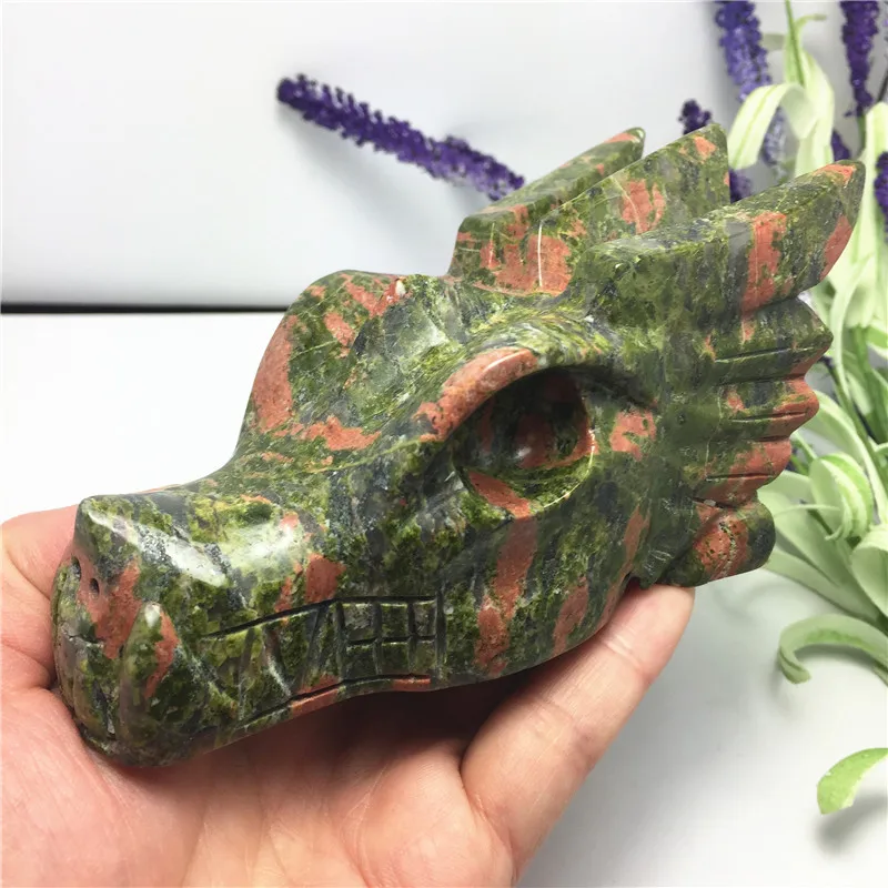 Large Natural Green Nakite Crystal Dragon Head Skull Hand Carved Gemstone Reiki Healing Chakra Stone Home Decoration | Дом и сад