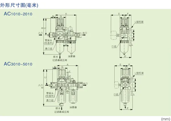 

High quality XAC5010-10 Series Air Filter Combination FR.L port G1" Pressure reducing valve oil mist