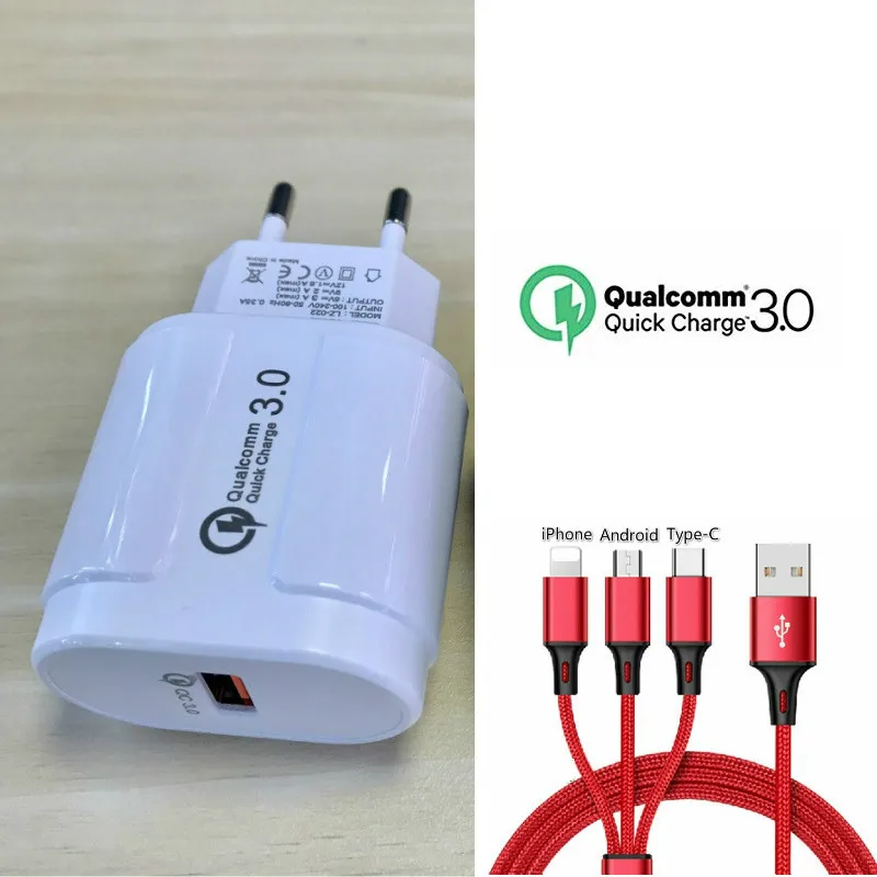 EU White Set 1 Настенное зарядное устройство USB, быстрое зарядное устройство 3,0, дорожное настенное зарядное устройство, штепсель переменного тока, адаптер питания, быстрое зарядное устройство для смартфонов samsung Galaxy Note 9 S9 S9+ S8 - Цвет: EU White Set 1