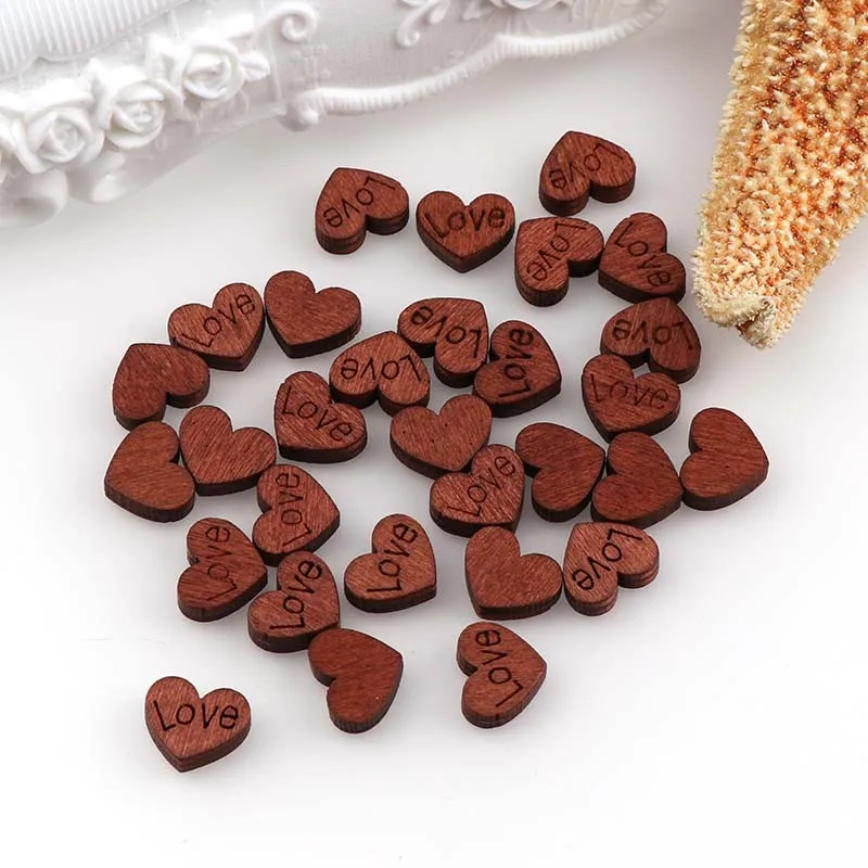 100 шт. 10*12 мм темно-коричневый деревянный чип Love Heart для ручная работа сделай сам