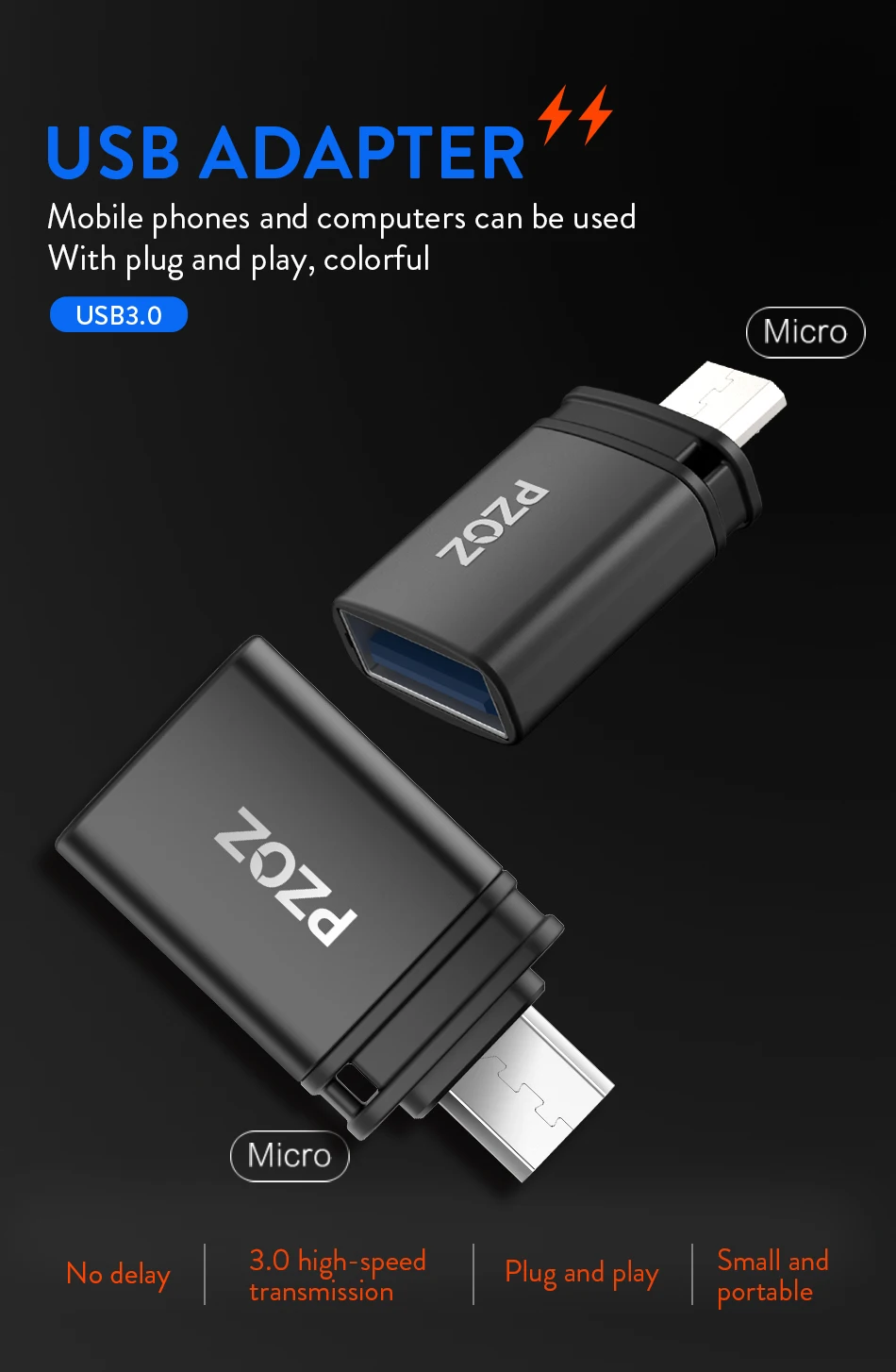 PZOZ otg адаптер micro usb к usb 2,0 конвертер usb-otg micro-usb microusb otg для samsung xiaomi android Tablet мобильного телефона