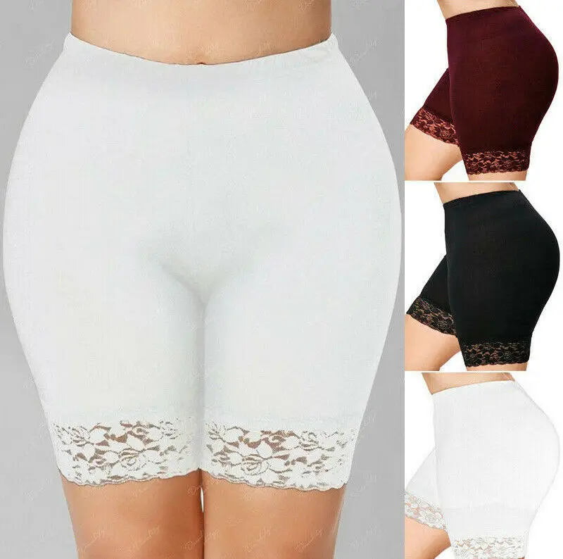 

High Waist Hollow Lace Elastic Casual Sports Pants Short Trousers Under Leggings Plus Size XL-4XL