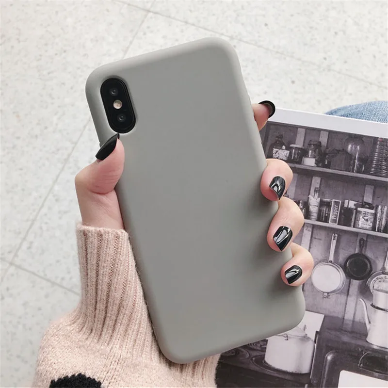Gray Силиконовый чехол, однотонный, милый, однотонный, карамельный, чехол для телефона iPhone 8, 7, 6, 6s Plus, 10 X, XR, XS MAX, защита задней части, мягкий, TPU, Funda - Цвет: Gray