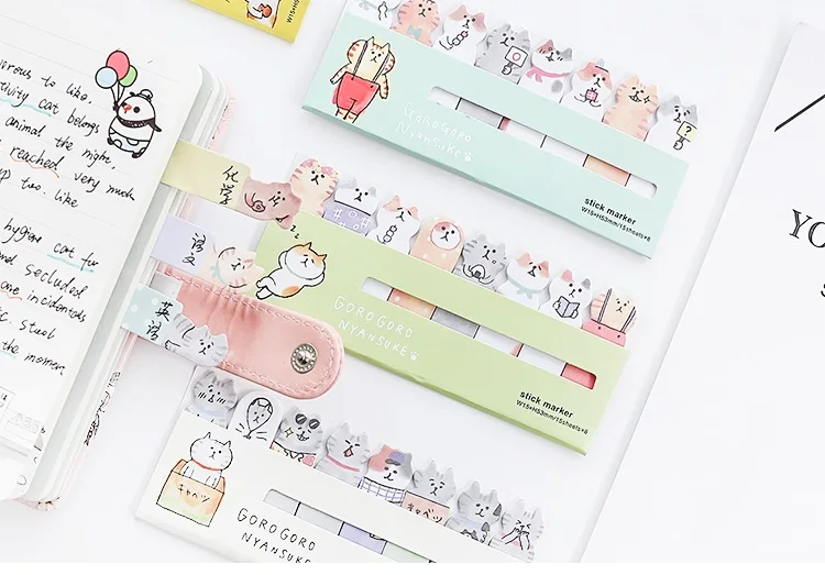 4 шт. Kawaii Кот блокнот для заметок милые кошечки палка маркер мультфильм пост наклейки планировщик канцелярские товары офисные школьные принадлежности A6881