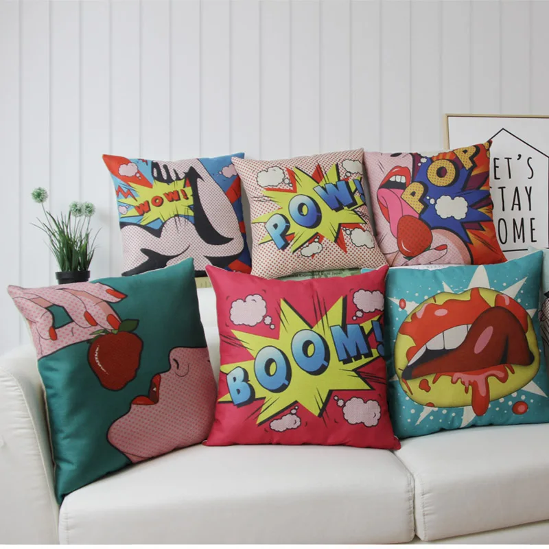 Наволочка с мультяшным принтом льняная ткань Вау бум поп наволочка для дивана