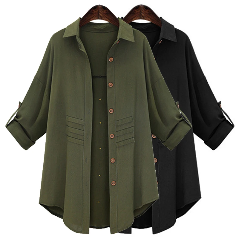 Женская Длинная блузка Trytree повседневная Однотонная рубашка из полиэстера с