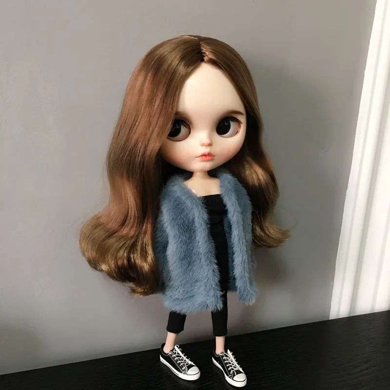 1 шт. модная шуба ручной работы синяя короткая для blyth ob24 azone s barbis 1/6 аксессуары