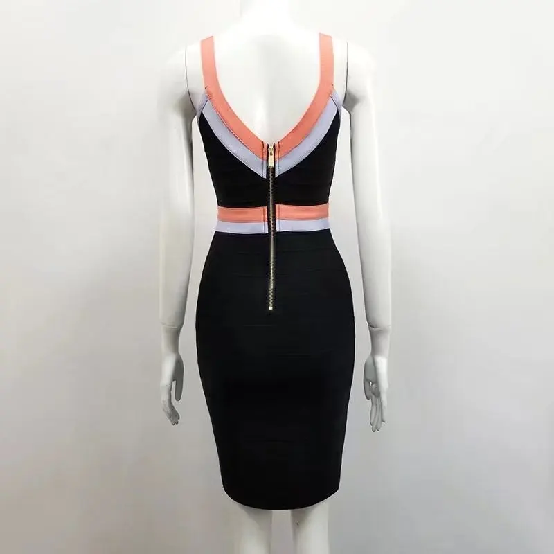 

Top Quality Celebrity Sleeveless V-neck Rayon Bandage Dress Elegant Party Dress