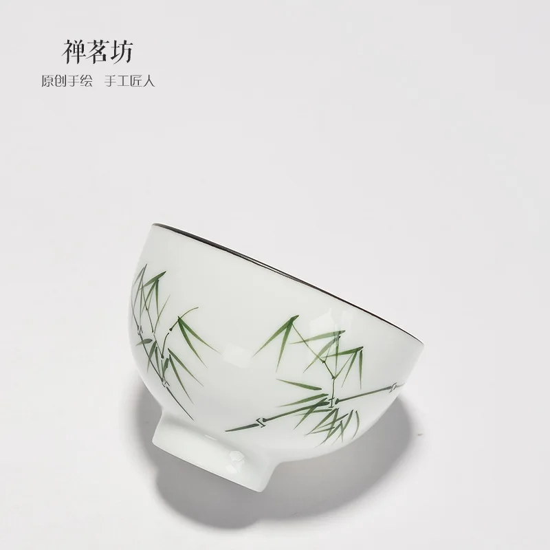 Ручная роспись китайский сливовый Лотос бамбук белый фарфор керамическая чайная