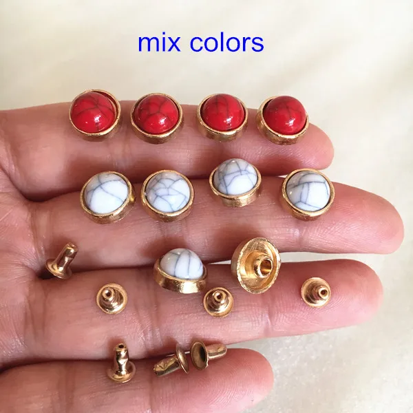 mix colors 60 компл. красные/белые бирюзовые конусные заклепки, 10 мм акриловые бирюзовые золотые металлические чашки, купольная запонка заклепка, кожаные изделия - Цвет: mix colors