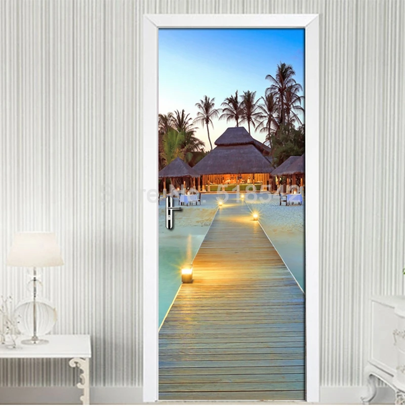 Красивый вид на море 3D фотобумага водостойкая креативная DIY Дверь Наклейка ПВХ виниловая настенная бумага для гостиной спальни украшение для двери