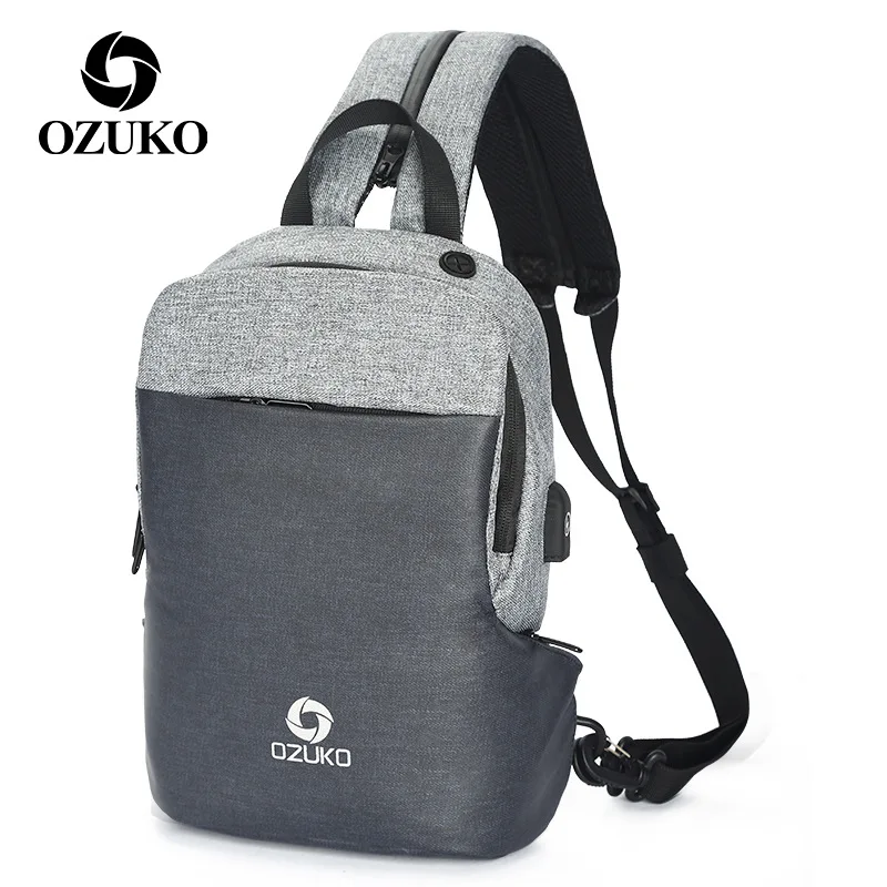 Ozuko, многофункциональные, для мужчин, зарядка через usb, нагрудный пакет, для путешествий, для женщин, мессенджеры, сумки через плечо, спортивные, мужские, на плечо, Siling Bag - Цвет: Серый