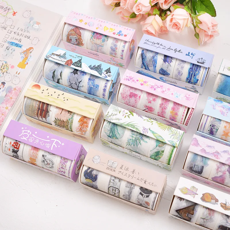 

Romantic Cherry Blossoms flower Bullet Journal Washi Tape set Vintage Adhesive Tape DIY Scrapbooking Sticker Label Masking