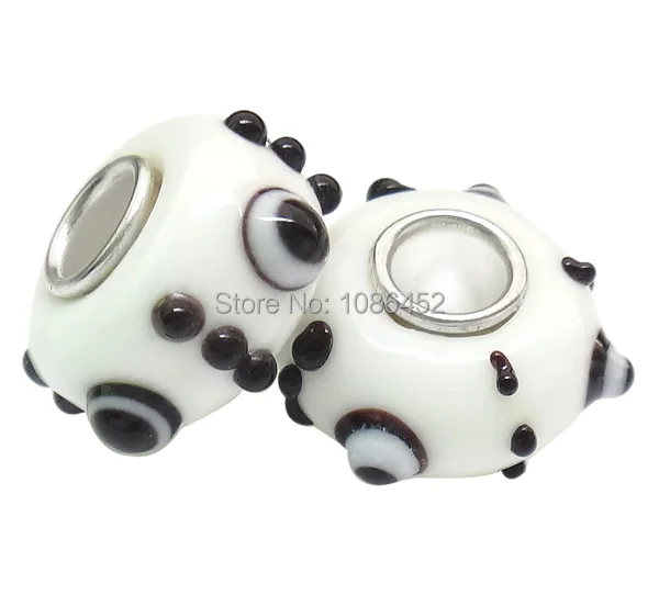 Free shipping!!!Lampwork European Bead 2014 Fashion Rondelle handmade brass single core without troll &amp bumpy white 15x7mm | Украшения и