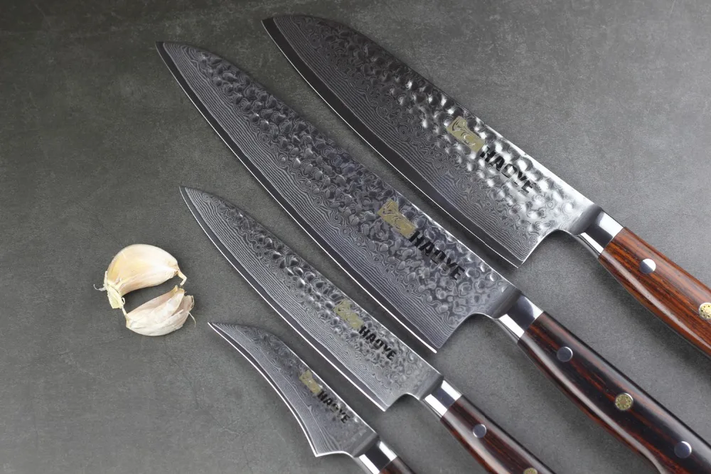 4 piece damascus kitchen knife set Japanese vg10 steel chefs knives santoku steak very sharp full tang with rosewood handle | Дом и сад